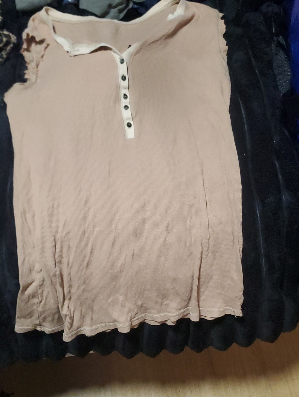 Sleeveless Henley Tank Top in Beige Taupe